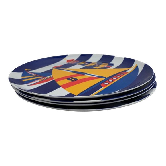 Precisioncraft  Melamine Dinner Plate 10 in Diameter Sailboat Blue White Precidi - Picture 2 of 5